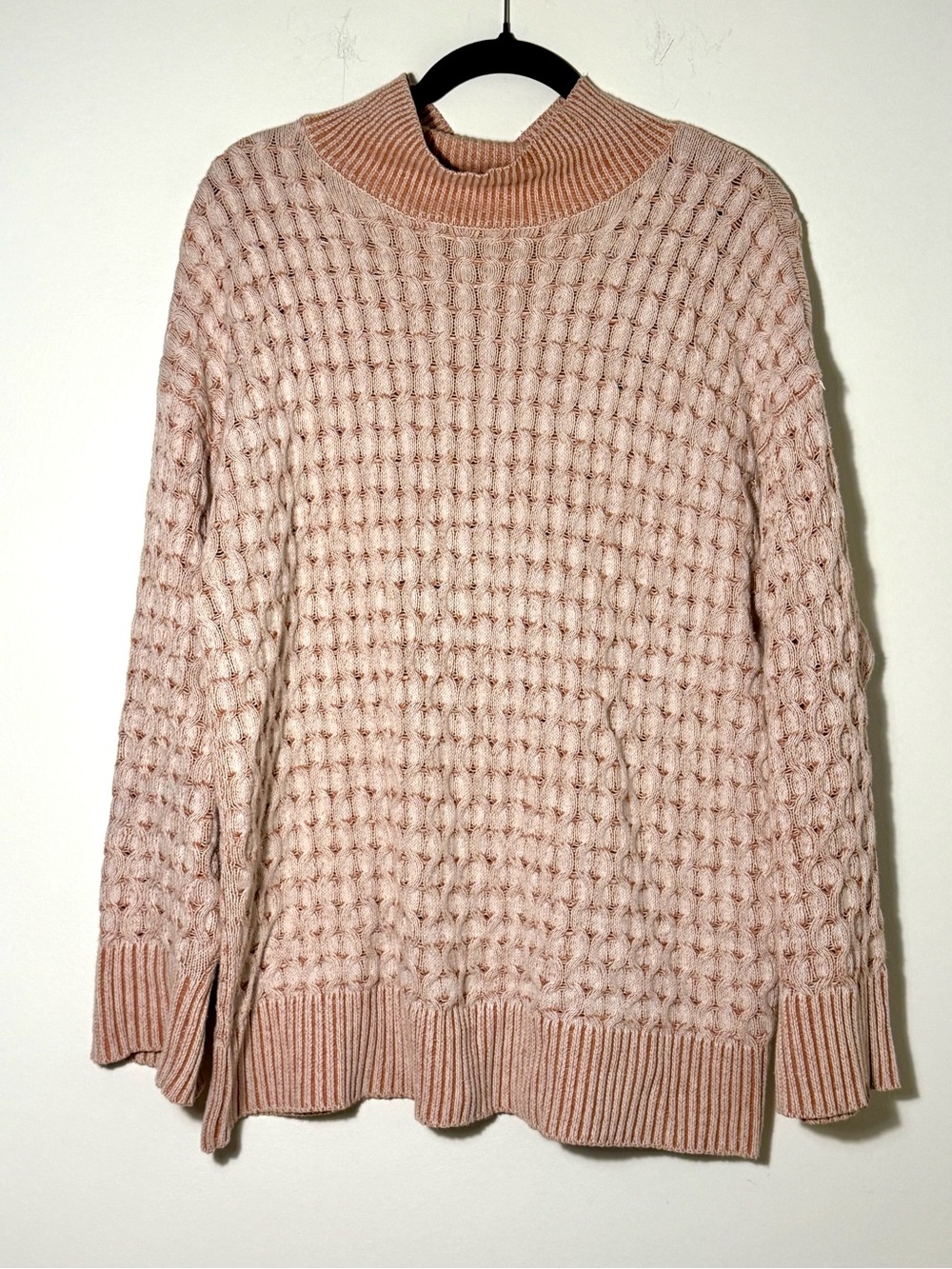 Knox Rose Fall Mock Neck Textured Knit Sweater | Pink Terracotta Cream Medium